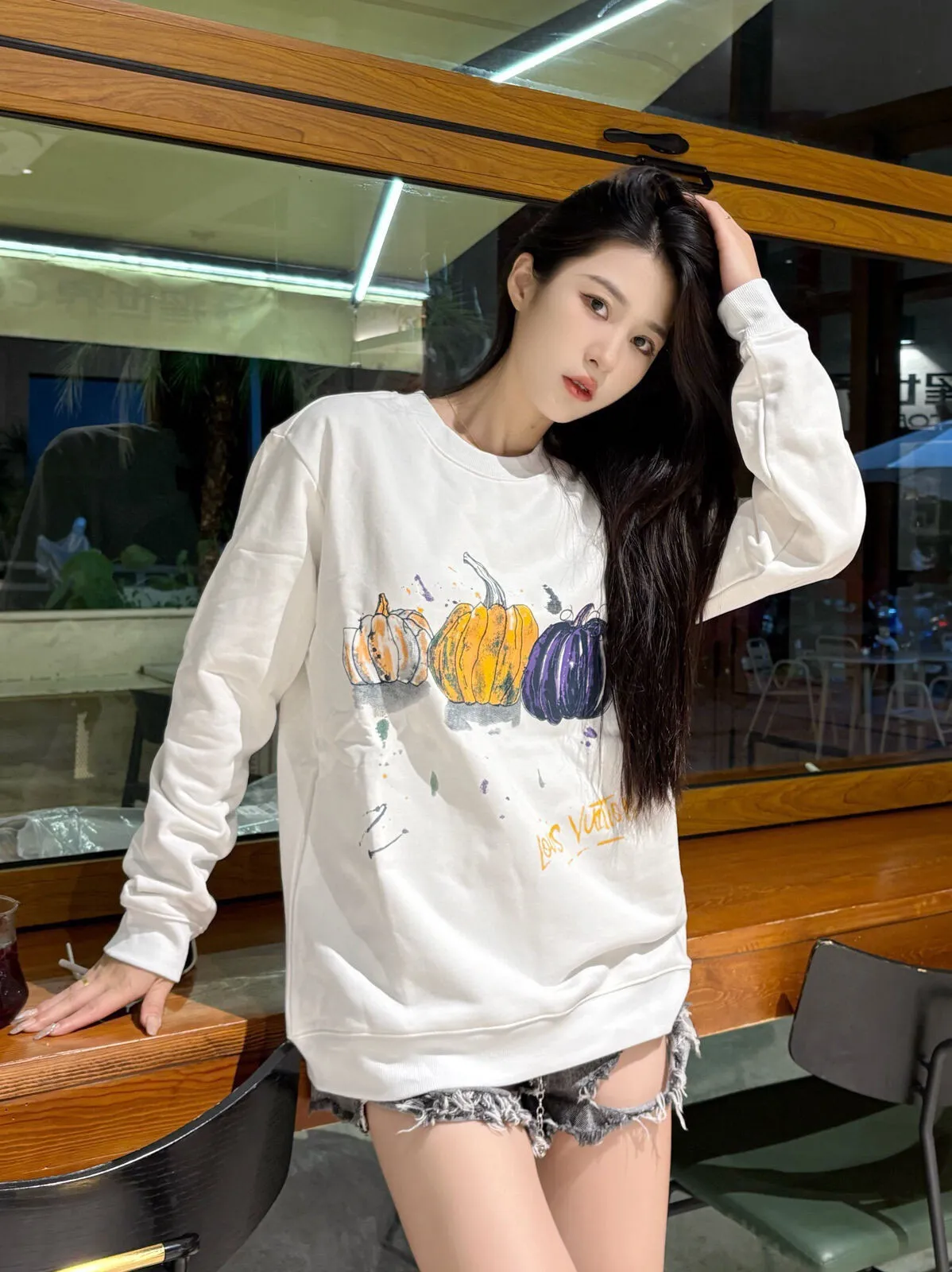 Louis Vuitton/Louis Vuitton 24FW graffiti hand-painted pumpkin round neck sweatshirt